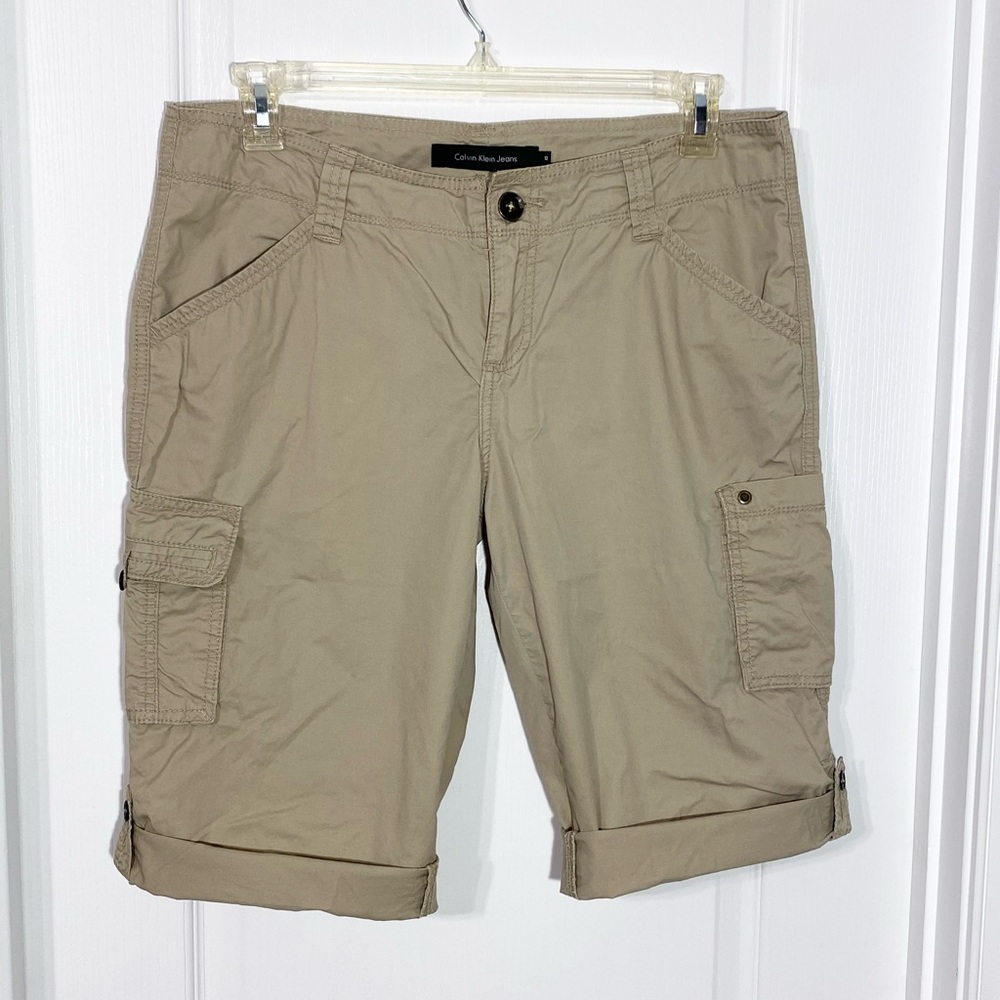 Calvin Klein Roll Tab Hem Cargo Bermuda Shorts Tan Size 10